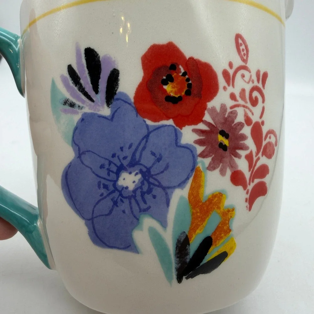 The Pioneer Woman vintage Floral Ceramic Measuring Pitcher 4 Cup 1 Quart Teal
